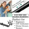 black extendable curtain rods black extendable curtain rods, DIY girl installing curtain brackets with a drill—text highlights ‘Perfect for beginners, DIY enthusiasts, homeowners and renters!’ Features smooth telescoping rods, and easily adjustable design so you never worry about inaccurate measurements