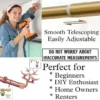 telescopic curtain rods telescopic curtain rods, DIY girl installing curtain brackets with a drill—text highlights ‘Perfect for beginners, DIY enthusiasts, homeowners and renters!’ Features smooth telescoping rods, and easily adjustable design so you never worry about inaccurate measurements