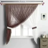 48 inches curtain rod 48 inch curtain rod, Elegant sheer curtains hanging from a small 48-inch gold curtain rod, perfectly fitted for a compact apartment window. Ideal for small spaces and cozy interiors