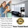 best curtain track Three-panel showcase: (1) DIY girl installing a curtain track with a drill, (2) elegant curtains hanging on curtain track in a living room creating an inviting ambiance and Overlay text highlights: ‘Easy to install, heavy duty metal, versatile styles, affordable pricing, lifetime support, and Texce—a trusted brand