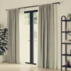 black curtain rod for sliding glass door Elegant floor-length curtains gracefully hanging from sleek black curtain rods installed on a sliding glass door, creating a modern and sophisticated window treatment