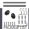 black curtain rod set black curtain rods and hardware, Complete curtain rods kit displayed with package contents: 2 minimalist end cap finials, 3 heavy-duty brackets, 2 adjustable rods, wall anchors, and screws. Text overlay highlights 'Package List'—everything needed for professional installation