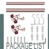 brackets and curtain rods Complete rose gold curtain rod set displayed with package contents: 2 decorative finials, 3 heavy-duty brackets, 2 adjustable rods, wall anchors, and screws. Text overlay highlights 'Package List'—everything needed for professional installation
