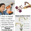 curtain rail with brackets Three-panel showcase: (1) DIY girl installing a curtain rod with a drill, (2) elegant flower-shaped finial rod design, and (3) close-up of heavy-duty steel brackets. Overlay text highlights: ‘Easy to install, corrosion-proof steel, versatile styles, affordable pricing, lifetime support, and Texce—a trusted brand