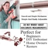 curtain rods adjustable DIY girl installing curtain rods with a drill—text highlights ‘Perfect for beginners, DIY enthusiasts, homeowners and renters!’ Features smooth telescoping rods, and easily adjustable design so you never worry about inaccurate measurements