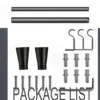 curtain rods and accessory curtain rod and brackets set, Complete curtain rods kit displayed with package contents: 2 minimalist black finials, 3 heavy-duty brackets, 2 adjustable rods, wall anchors, and screws. Text overlay highlights 'Package List'—everything needed for professional installation