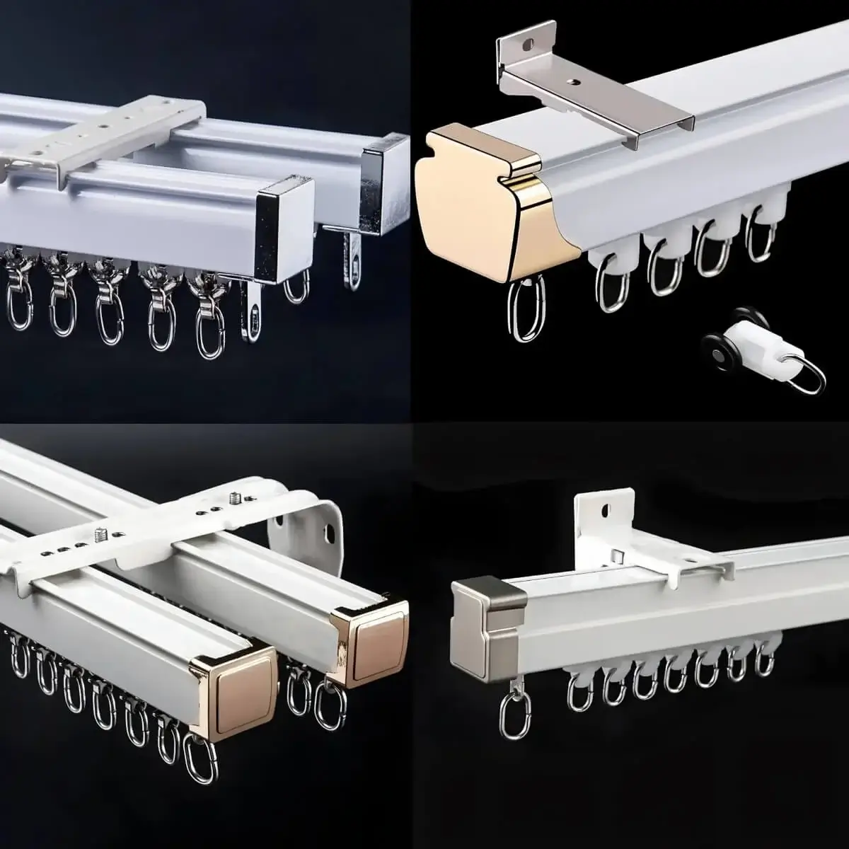 different types of curtain channel, wall mount and ceiling mount curtain track