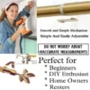 gold adjustable curtain rods gold adjustable curtain rod, DIY girl installing curtain rods with a drill—text highlights ‘Perfect for beginners, DIY enthusiasts, homeowners and renters!’ Features smooth telescoping rods, and easily adjustable design so you never worry about inaccurate measurements