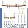 gold curtain rods and accessories Complete gold curtain rod set displayed with package contents: 2 decorative finials, 3 heavy-duty brackets, 2 adjustable rods, wall anchors, and screws. Text overlay highlights 'Package List'—everything needed for professional installation