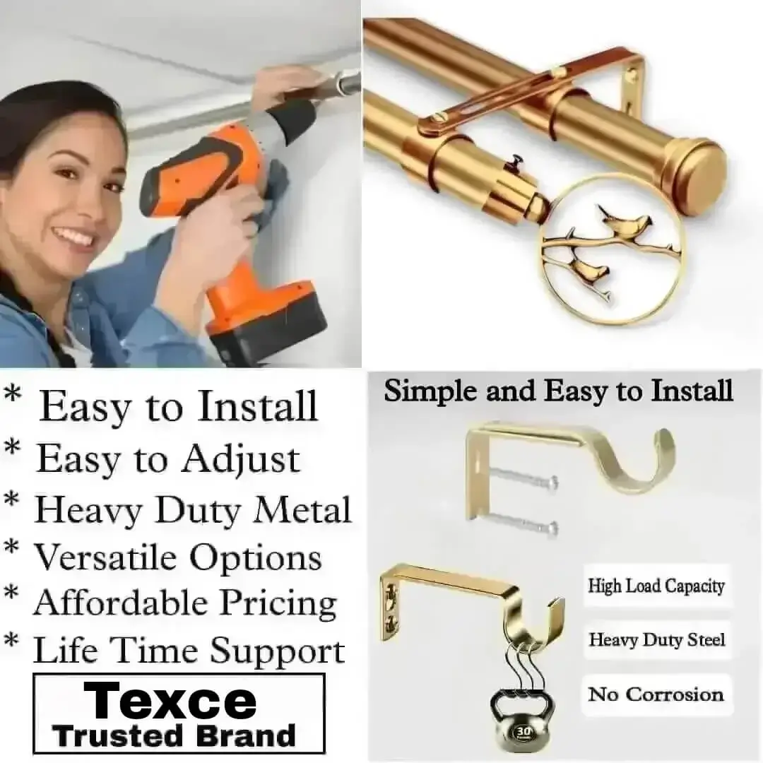 gold double curtain rods with brackets