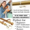 gold extendable curtain rod Three-panel showcase: (1) DIY girl installing a curtain rod with a drill, (2) elegant bird-shaped finial rod design, and (3) close-up of heavy-duty steel brackets. Overlay text highlights: ‘Easy to install, corrosion-proof steel, versatile styles, affordable pricing, lifetime support, and Texce—a trusted brand