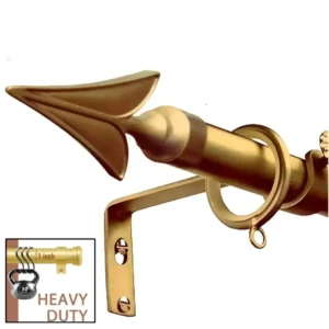 Two-panel product display: (1) Luxurious gold curtain rod with elegant finish, and (2) gold rod holding 25 lbs of weight—demonstrating its anti-sag, heavy-duty construction for flawless long-term performance