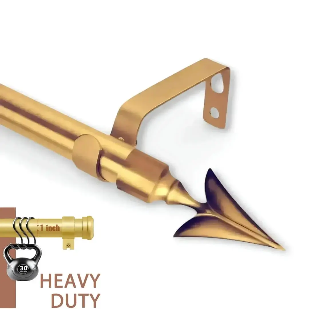Two-panel product display: (1) Luxurious gold curtain rod with elegant finish, and (2) gold rod holding 25 lbs of weight—demonstrating its anti-sag, heavy-duty construction for flawless long-term performance