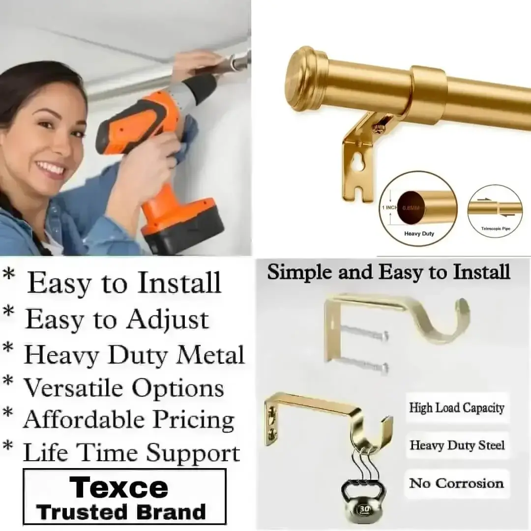 golden curtain rod with brackets, golden curtain pole with brackets
