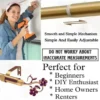 retractable curtain rod DIY girl installing curtain rods with a drill—text highlights ‘Perfect for beginners, DIY enthusiasts, homeowners and renters!’ Features smooth telescoping rods, and easily adjustable design so you never worry about inaccurate measurements