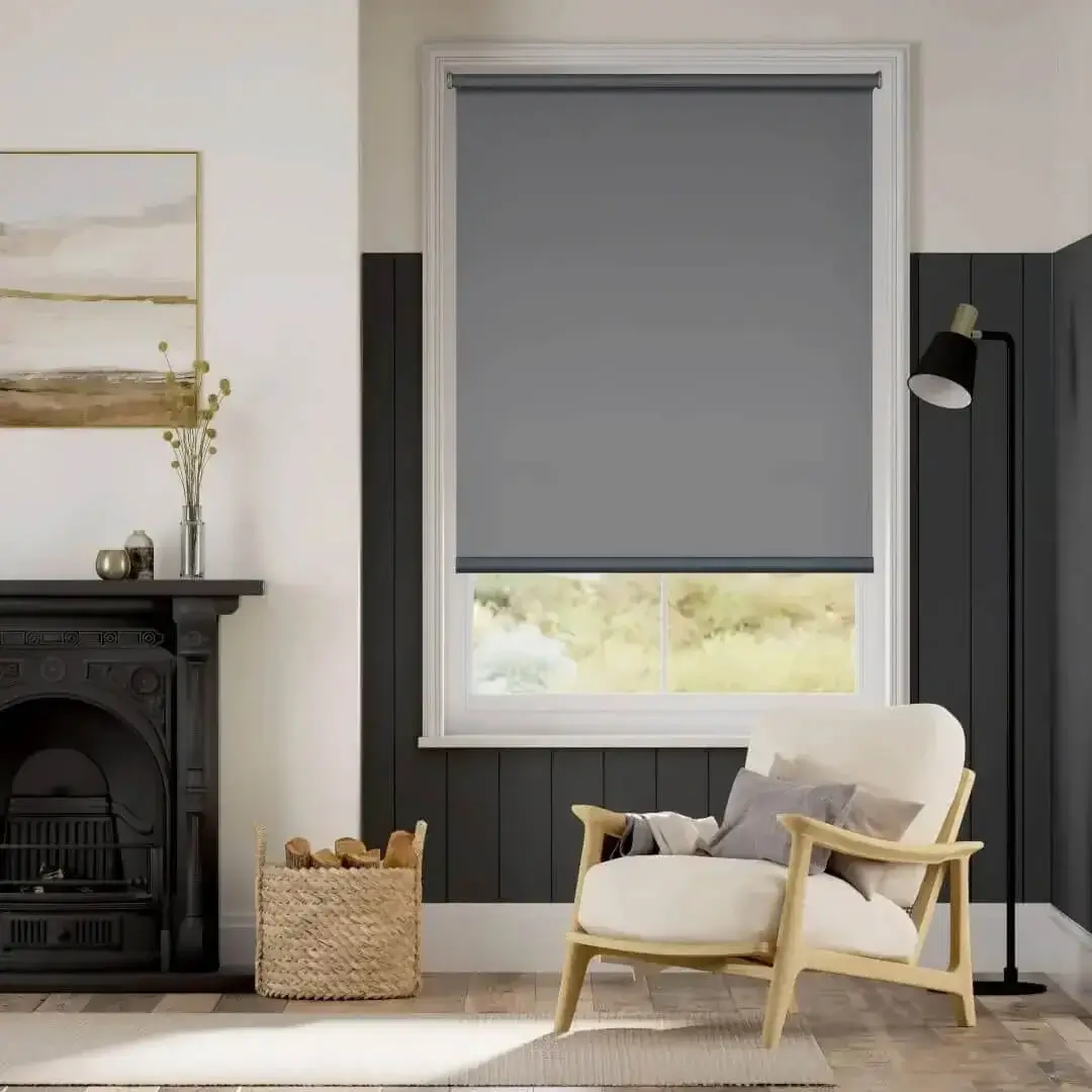 roller blinds for living room, Blackout roller blinds installed in a living room, creating a cozy and inviting ambiance while offering light control and privacy. Stylish roller blinds for living room decor
