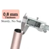 sturdy rods Close-up of rose gold curtain rod pole with highlighted text: '0.8mm thickness, sturdy and no sag' - showcasing durable construction for long-lasting performance