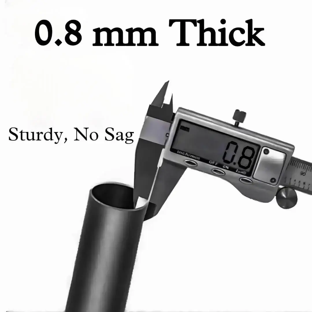 thick black pole Close-up of a heavy-duty black metal curtain rod with reinforced 0.8mm thickness—sturdy, no-sag design for superior durability and long-lasting performance