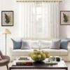 12 feet bronze curtain rod for living room adjustable curtain rod set 12 feet bronze colour, Stylish living room with flowing curtains on a adjustable curtain rod 12 feet set bronze colour, paired with a cozy sofa set, vibrant cushions, and wall paintings—creating a chic, inviting ambiance