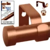 adjustable curtain rod copper colour set heavy adjustable curtain rod copper colour heavy duty, Four images showcasing a heavy duty adjustable curtain rod copper colour: 1) Main image is a copper colour curtain rod, 2) Image with curtain rod holding heavy weight, text highlights '1 inch curtain rod, Heavy Duty – Holds 35 lbs with ease'; 3) Close-up of telescoping mechanism with 'Easily Adjustable, Smooth Telescoping and not to worry about inaccurate measurements' text; 4) image is of curtain bracket holding heavy weight showcasing that the bracket is capable of holding heavy blackout curtains.