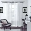 adjustable curtain rod for living room adjustable curtain rod 9 feet set chrome finish for living room, Stylish living room with flowing sheer curtains on a chrome finish adjustable curtain rod 9 feet set, paired with a single seater, and a table —creating a chic, inviting ambiance. Text highlight '9 feet'
