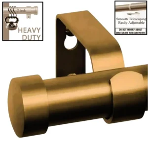 adjustable curtain rod bronze colour heavy duty, Three images showcasing a heavy duty adjustable curtain rod bronze colour: 1) Main image is bronze colour curtain rod, 2) Image with curtain rod holding heavy weight, text highlights '1 inch curtain rod, Heavy Duty – Holds 35 lbs with ease'; 3) Close-up of telescoping mechanism with 'Easily Adjustable, Smooth Telescoping and not to worry about inaccurate measurements' text;
