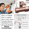 adjustable curtain rod with brackets pink gold pink gold colour curtain rods with brackets, Three-panel showcase: (1) DIY girl installing a curtain rod with a drill, (2) elegant end cap curtain rod design rose gold colour, and (3) close-up of heavy-duty steel brackets. Overlay text highlights: ‘Easy to install, corrosion-proof steel, versatile styles, affordable pricing, lifetime support, and Texce—a trusted brand