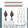 extra long curtain rods kit extra long curtain rods kit, Complete extra long curtain rods kit displayed with package contents: 2 decorative leaf finials, 3 heavy-duty brackets, 2 adjustable rods, wall anchors, and screws. Text overlay highlights 'Package List'—everything needed for professional installation