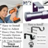 pewter grey curtain rod with brackets grey pewter finish curtain rods with brackets, Three-panel showcase: (1) DIY girl installing a curtain rod with a drill, (2) elegant end cap curtain rod design pewter finish, and (3) close-up of heavy-duty steel brackets. Overlay text highlights: ‘Easy to install, corrosion-proof steel, versatile styles, affordable pricing, lifetime support, and Texce—a trusted brand