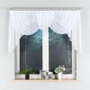 rods for window curtains rods for window curtains, rods for valance, Stylish white valance curtains in airy voile fabric, elegantly draped over sleek pewter gray-finish curtain rods to frame a cozy bedroom window. The lightweight sheer material softly filters sunlight, creating a chic and serene ambiance—ideal for modern minimalist interiors