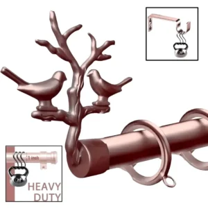 rose gold brid curtain rod with brackets, Three-panel luxury rose gold bird curtain rod with brackets showcase: (1) Decorative leaf with bird finials and brackets (elegant close-up), (2) Rod stress-tested with heavy weights (no bending), (3) Bracket load test—proving both opulent design and industrial strength for flawless performance