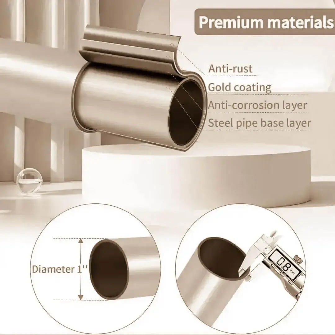 curtain rod that won't rust - Close-up of curtain rod pole with highlighted text: 'Anti-rust coating, 0.8mm thickness, 1-inch diameter' - showcasing durable construction for long-lasting performance