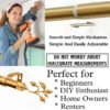 heavy duty adjustable curtain rods extendable curtain rod showcase, DIY girl installing curtain rods with a drill—text highlights ‘Perfect for beginners, DIY enthusiasts, homeowners and renters!’ Features smooth telescoping rods, and easily adjustable design so you never worry about inaccurate measurements