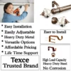adjustable curtain pole and brackets adjustable curtain pole and brackets - Three-panel showcase: (1) DIY girl installing a curtain rod with a drill, (2) elegant brown colour curtain rod with crystal ends, and (3) close up of heavy duty steel holder. Overlay text highlights: ‘Easy to install, easily adjustable, heavy duty metal, versatile option, affordable pricing, life time support, heavy load capacity, heavy duty steel, no corrosion and Texce—a trusted brand.