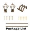 adjustable curtain rod set adjustable curtain rod set showcase, complete curtain rod set with accessories displayed with all included components: 2 decorative finials, 3 heavy duty brackets, 2 adjustable rods, wall anchors, and screws. Text overlay lists the 'Package List,' showcasing everything needed for professional installation.