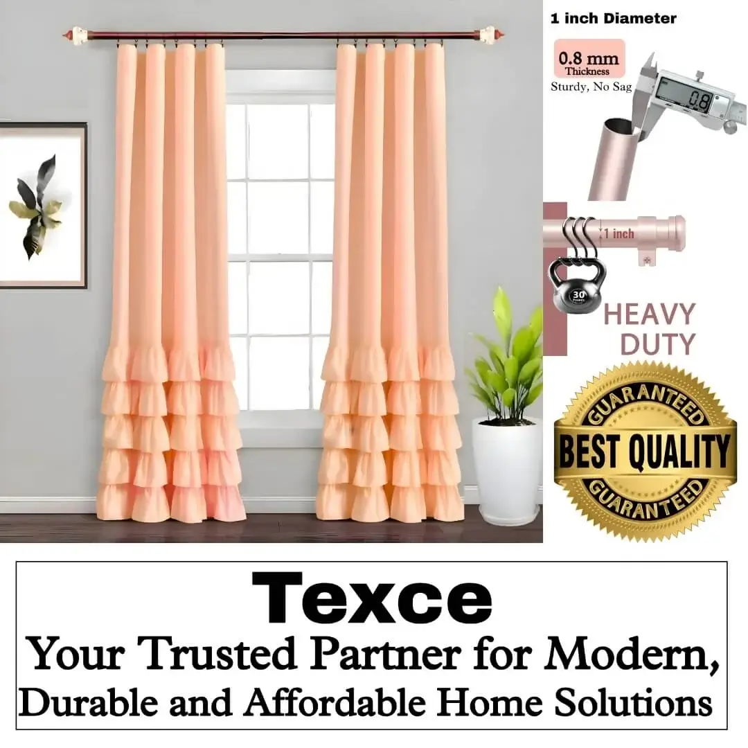 best expandable curtain rods best expandable curtain rods - showcase: (1) Stylish living room with flowing peach curtains on a rose gold curtain pole with wall art (2) Stress test proving no bend under heavy weights, (3) Close-up of 1-inch diameter and 0.8 mm thick sturdy pole (no sag), (4) Text overlay: 'Best quality guaranteed—Texce: modern, durable, affordable home décor solution.' Combines elegance and industrial strength