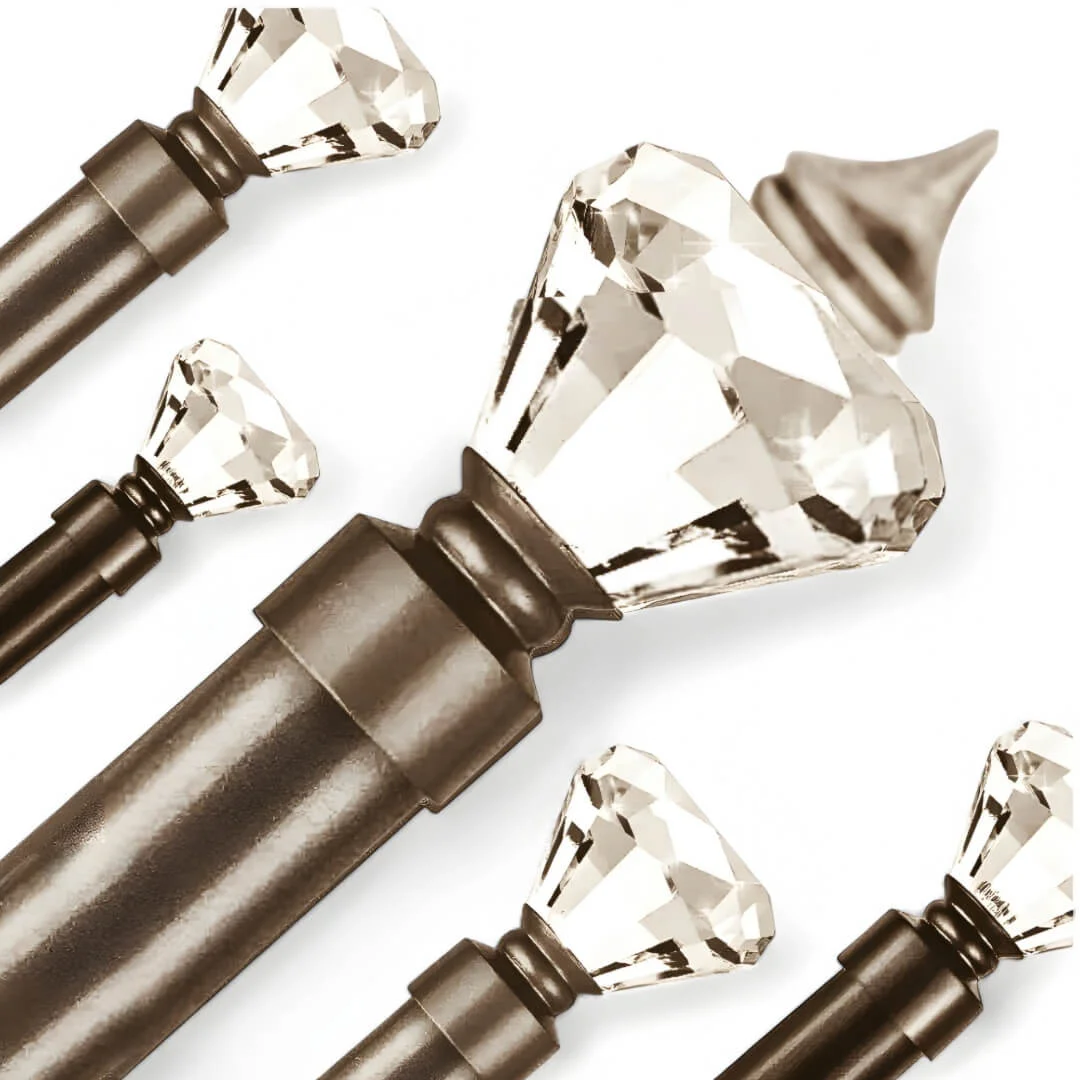 brown curtain rod brown curtain rod - luxury curtain rod - Closeup of a brown colour curtain rod with crystal diamond finial end