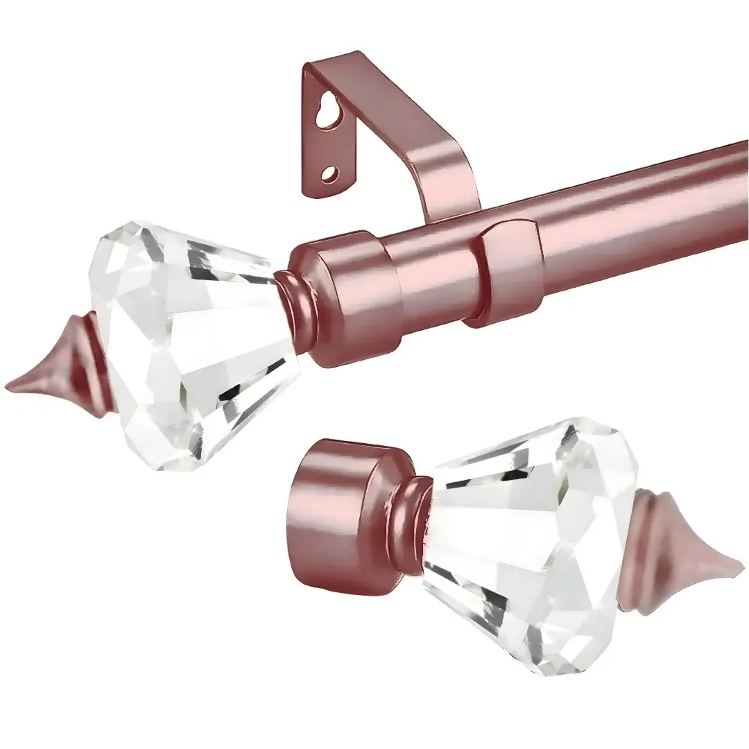 curtain rods and knobs curtain rods and knobs - metallic rose gold colour curtain rod with fancy finials (diamond ends)