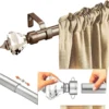 decorative curtain rod decorative curtain rod - Three-panel feature of a pocket curtain rod: 1) Beautiful pocket-style curtain hanging from a metallic grey curtain rod with crystal finial ends. 2) Adjustable curtain rod mechanism with 'easily adjustable' text highlight. 3) Demonstration of simple installation with 'easy to install, simple mechanism' highlight.