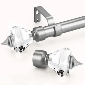decorative drapery rods - metallic grey colour curtain rod with fancy finials (diamond ends)