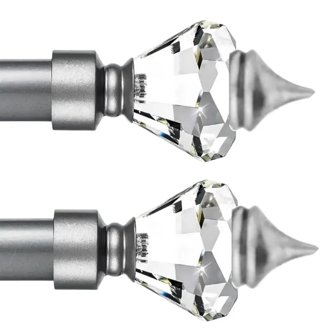 diamond finial curtain rod diamond finial curtain rod - Closeup of a grey colour curtain rod with crystal diamond finial end