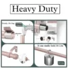 sturdy curtain rods sturdy curtain rods - Composite image showcasing three features of a premium curtain rod: 1) Close-up of the pole highlighting 'Anti-rust coating, 0.8mm thickness, 1-inch diameter' for durable construction. 2) A strength demonstration, holding heavy weight with text '35 lbs load capacity'. 3) The elegant final product: a gold curtain rod with a crystal finial.