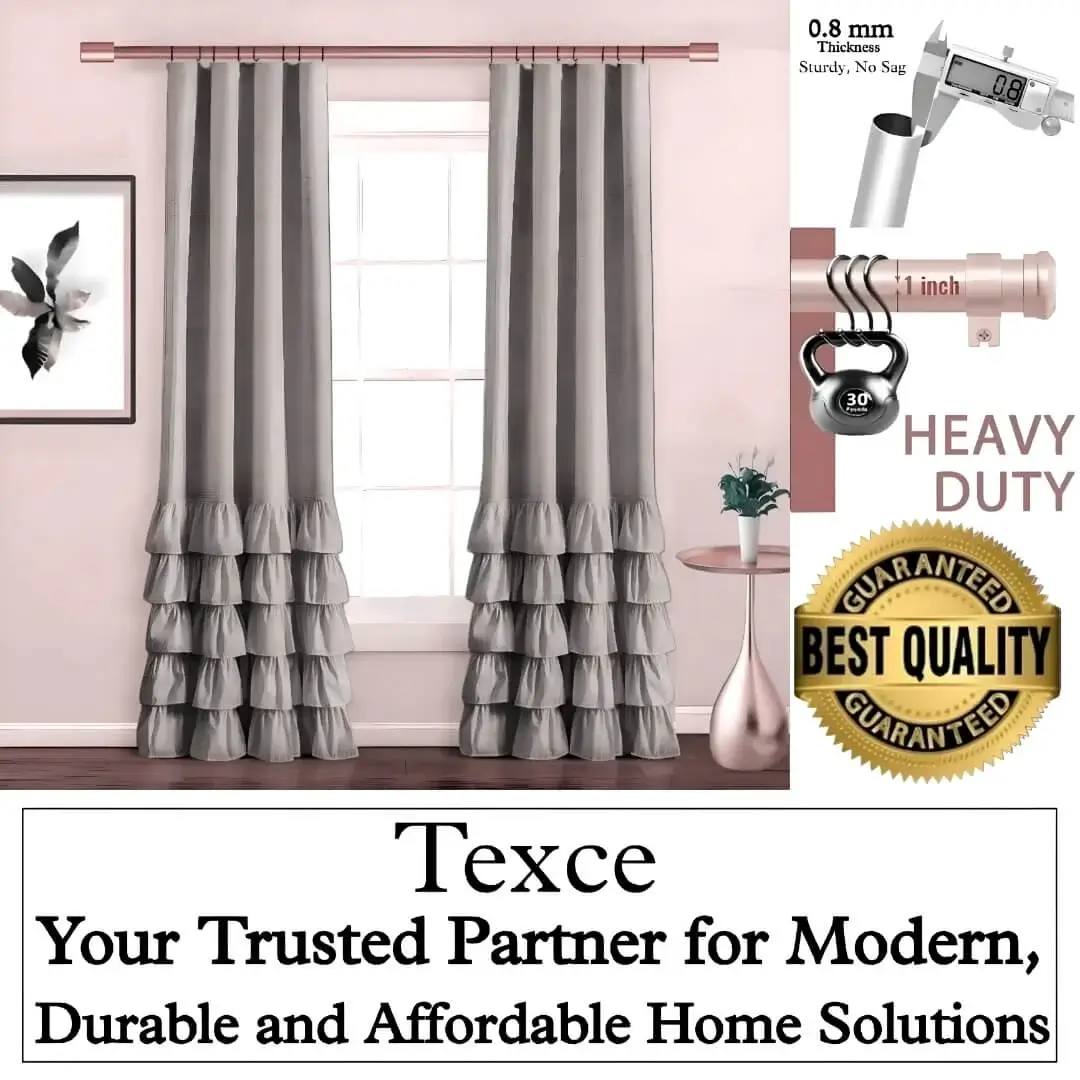 best adjustable curtain rods heavy duty best adjustable curtain rods heavy duty - showcase: (1) Stylish living room with flowing curtains on a luxurious rose gold curtain rod with wall art, text highlight "(2) Curtain rod holding heavy weight, stress test proving no bend under heavy weights, (3) Close-up of 1-inch diameter and 0.8 mm thick sturdy pole (no sag), (4) Text overlay: 'Best quality guaranteed—Texce: modern, durable, affordable home décor solution.' Combines elegance and industrial strength