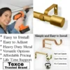 curtain rods with holders curtain rods with holders - Three-panel showcase: (1) DIY girl installing a luxurious gold curtain rod with a drill, (2) close up of luxurious gold curtain rod, and (3) close up of heavy duty steel holder. Overlay text highlights: ‘Easy to install, easily adjustable, heavy duty metal, versatile option, affordable pricing, life time support, heavy load capacity, heavy duty steel, no corrosion and Texce—a trusted brand.