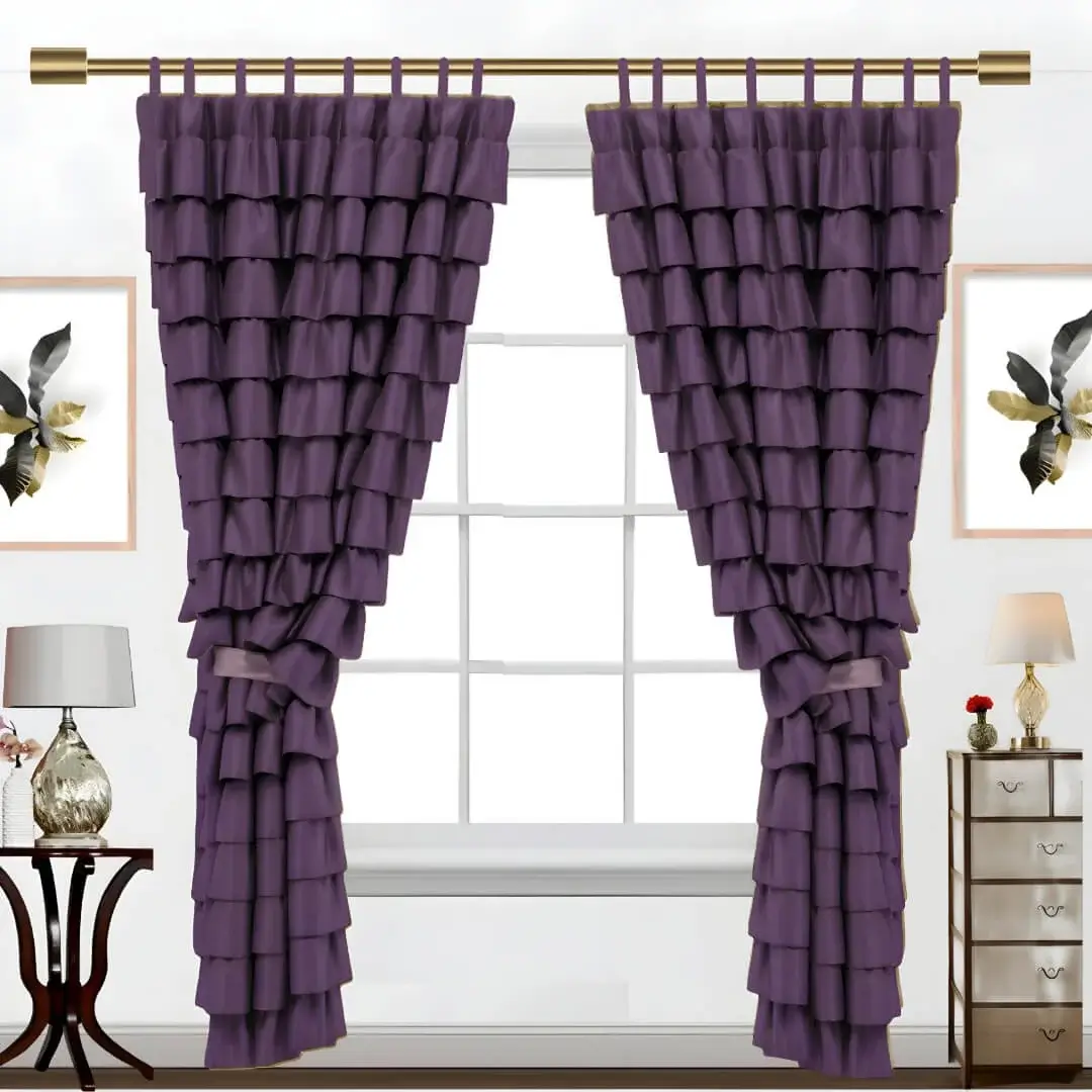 extended curtain rods extended curtain rods - purple colour curtains on a window elegantly styled with a gold extended curtain rods set featuring a minimalist design, securely mounted with wall brackets and holder, creating a chic and inviting living room ambiance with wall art and side table, suitable for long window or door curtains.