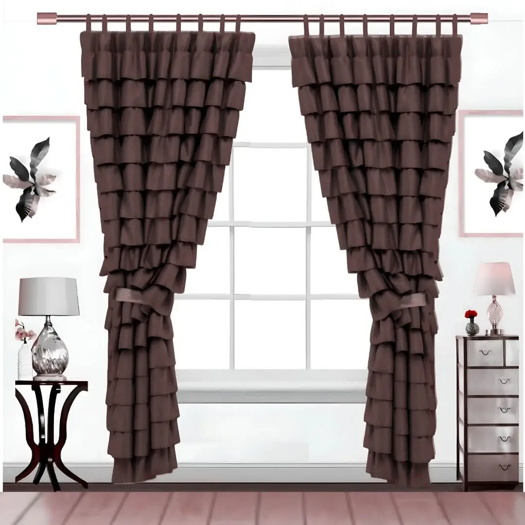 curtain rail curtain rail - brown curtains on a window elegantly styled with a rose gold adjustable curtain rail set featuring a minimalist design, securely mounted with wall brackets and holder, creating a chic and inviting living room ambiance with wall art and side table, suitable for long window or door curtains.