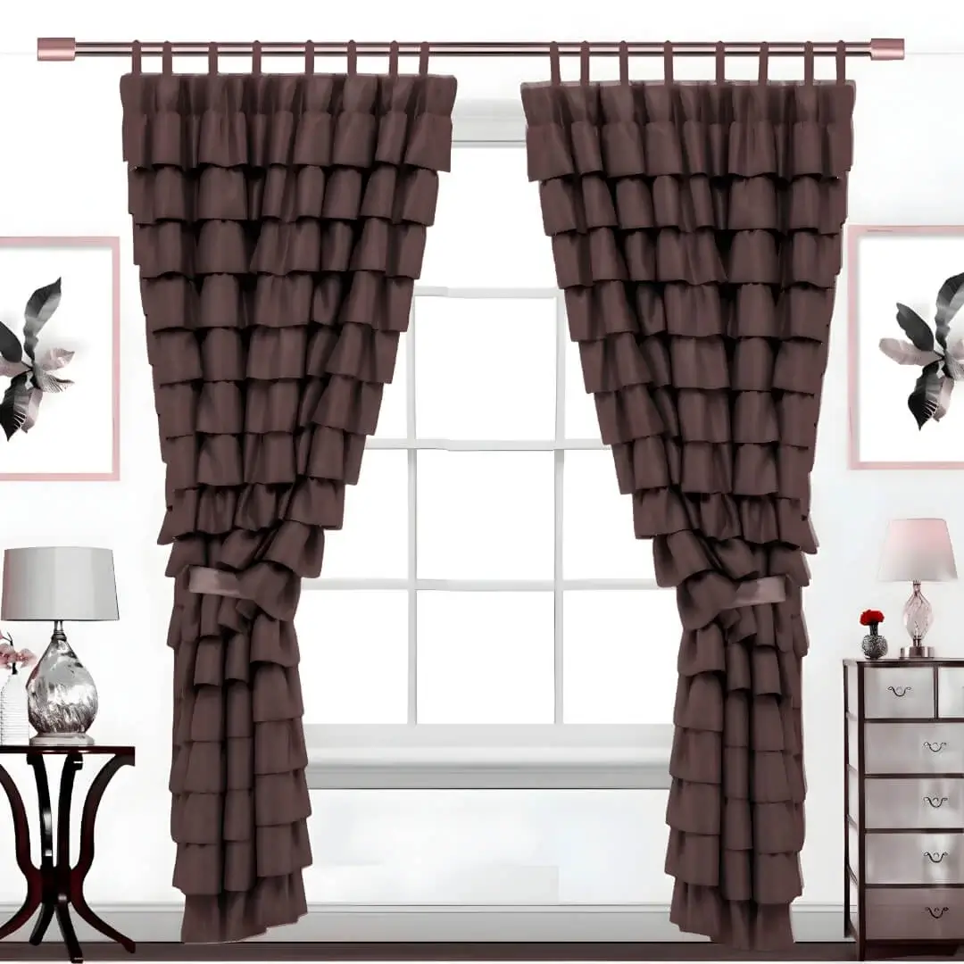 decorative rods decorative rods - brown curtains on a window elegantly styled with a rose gold adjustable curtain rods set featuring a decorative design, securely mounted with wall brackets and holder, creating a chic and inviting living room ambiance with wall art and side table, suitable for long window or door curtains.