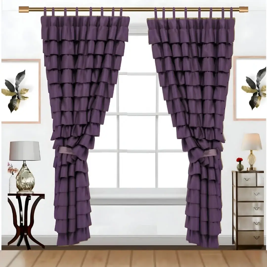 window rod set window rod set - purple curtains on a window elegantly styled with a rose gold adjustable window curtain rods set featuring a minimalist design, securely mounted with wall brackets and holder, creating a chic and inviting living room ambiance with wall art and side table, suitable for long window or door curtains.
